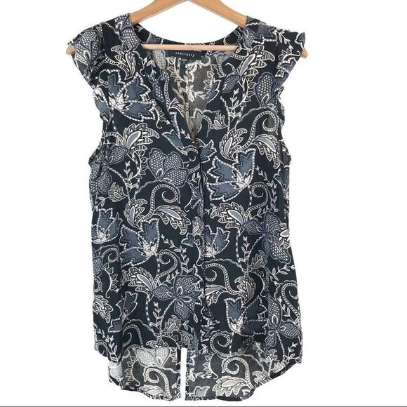 Sanctuary Womens Floral Blouse Size Small Black Gray Sleeveless Button Front - Picture 2 of 6